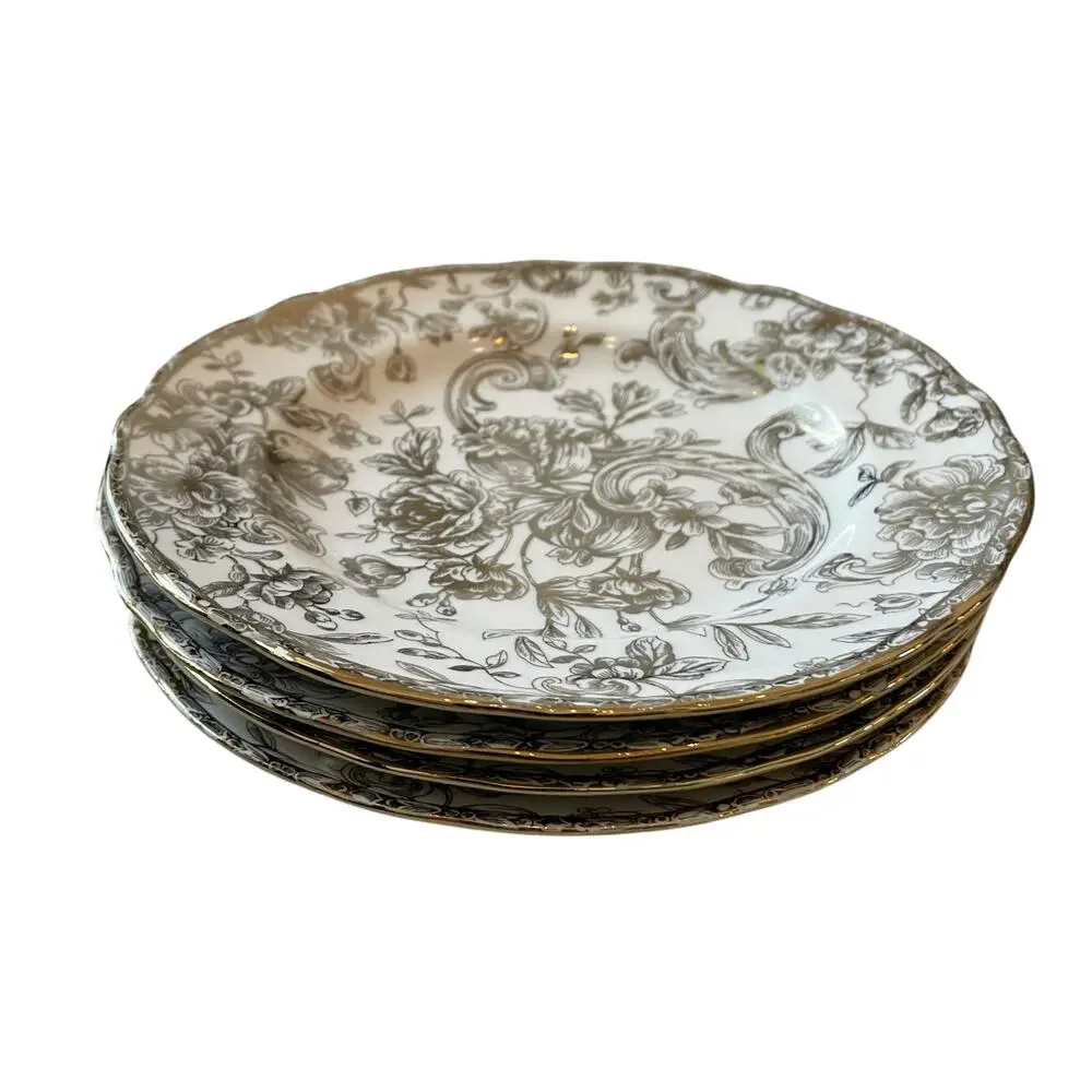 222 Fifth Hawthorne Gold 8.5” Salad Plates Set of 4 NEW